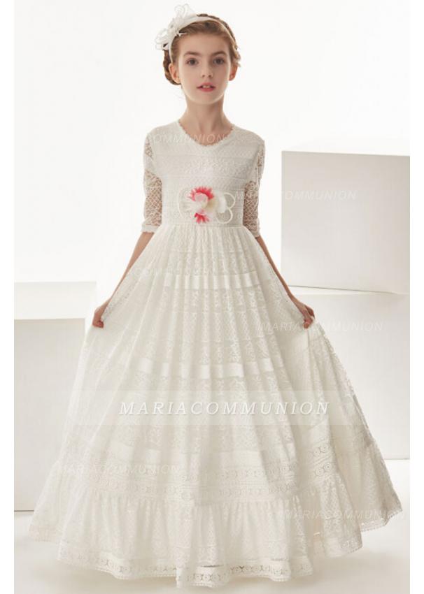 Short Sleeve Sptize Floor Length Communion Dress
