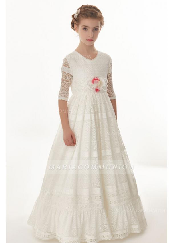 Short Sleeve Sptize Floor Length Communion Dress