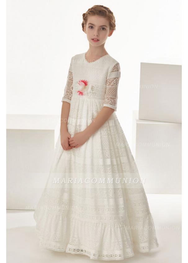 Short Sleeve Sptize Floor Length Communion Dress