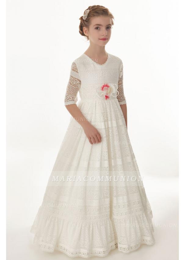 Short Sleeve Sptize Floor Length Communion Dress
