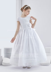 Short Sleeve Ball Gown Organza First Communion Dress with Big Bow
