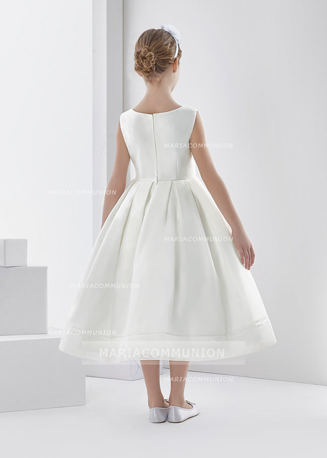 Simple Ball Gown Bateau Sleeveless Bow(S) Tea-Length Organza First Communion Dresses