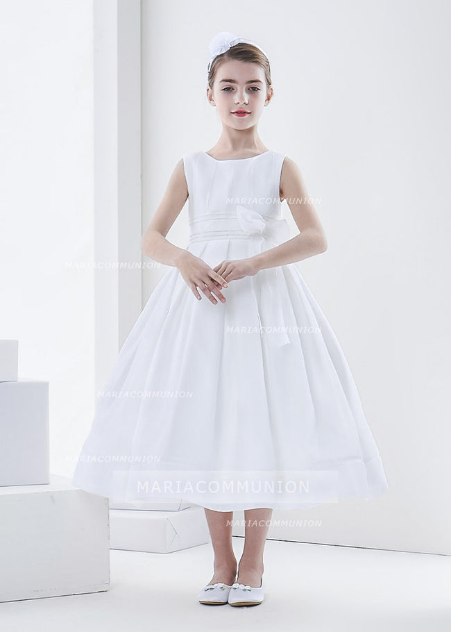 Simple Ball Gown Bateau Sleeveless Bow(S) Tea-Length Organza First Communion Dresses