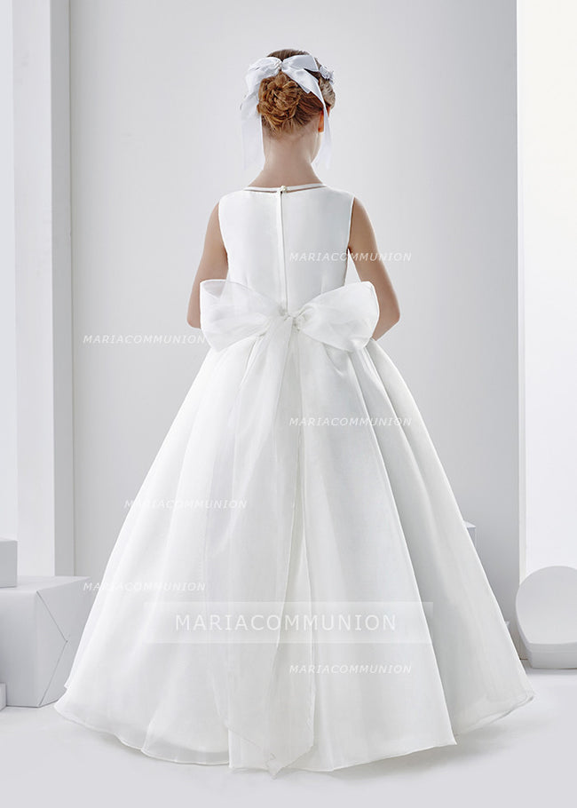 Sleeveless Jewel Neck Ball Gown Organza First Communion Dress With Lace And Beading