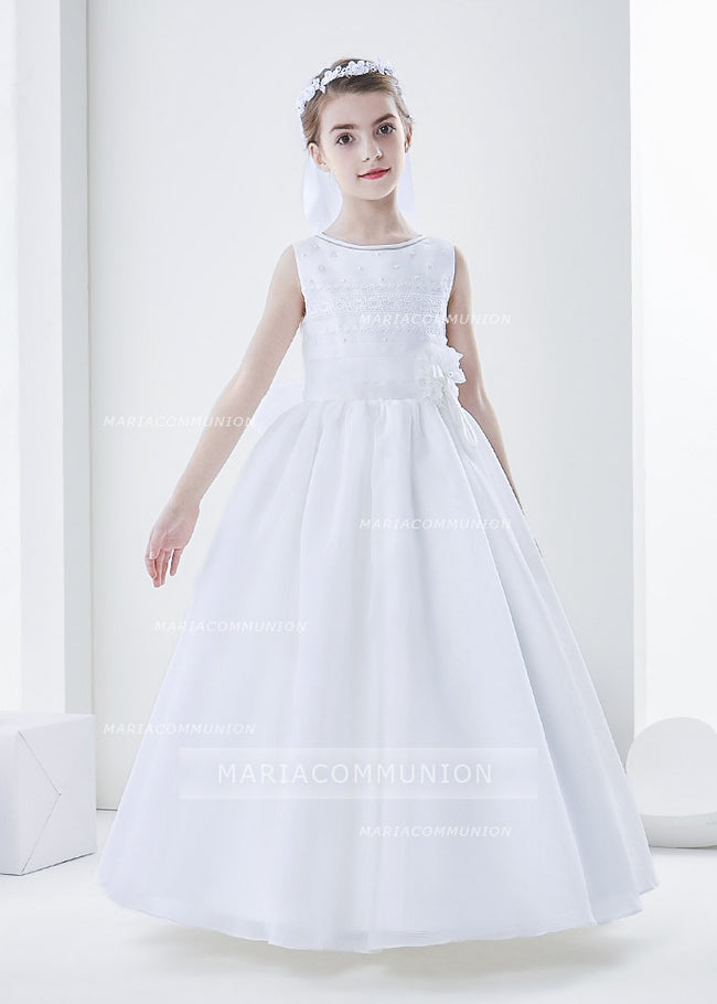 Sleeveless Jewel Neck Ball Gown Organza First Communion Dress With Lace And Beading