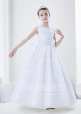 Sleeveless Jewel Neck Ball Gown Organza First Communion Dress With Lace And Beading