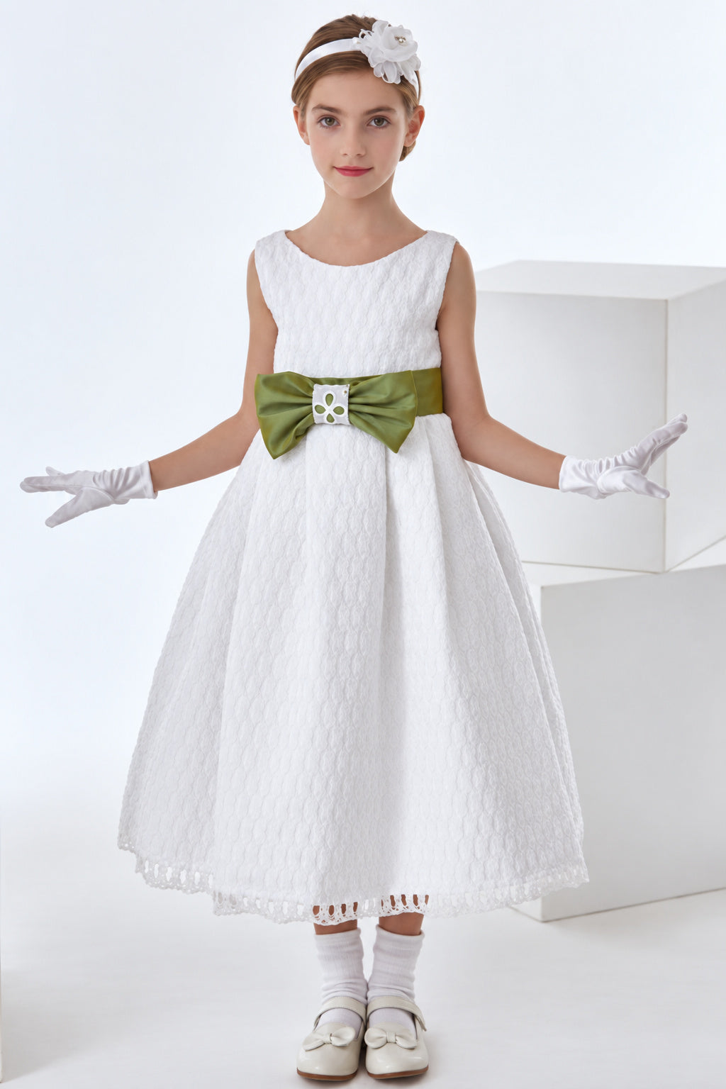 Ball Gown Bow(S) Sleeveless Wadenlanges Communion Dress