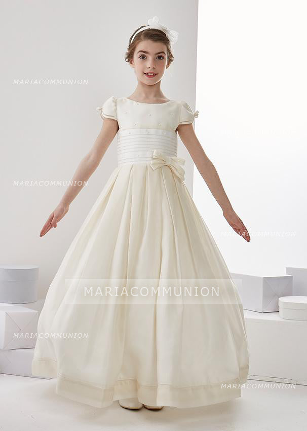Short Sleeve Jewel Neck A-Line Organza Floor Length First Communion Dr Mariacommuniondress Short Sleeve Jewel Neck A-Line Organza Floor Length First Communion Dr Mariacommuniondress