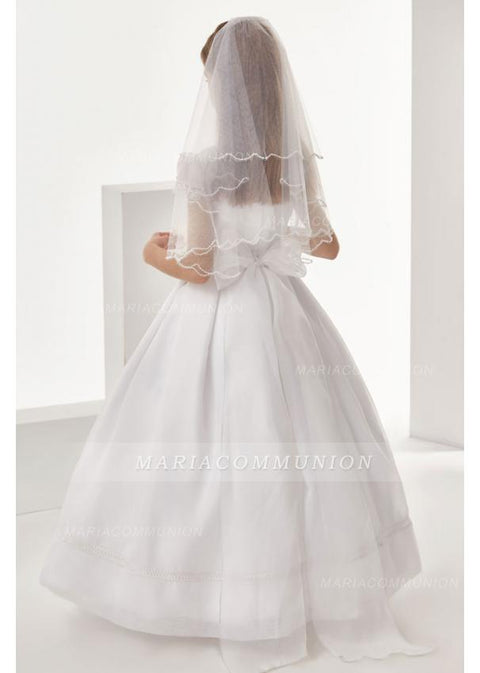 Organza Ball Gown Cap Sleeves Floor Length Communion Dress With Bow(S)