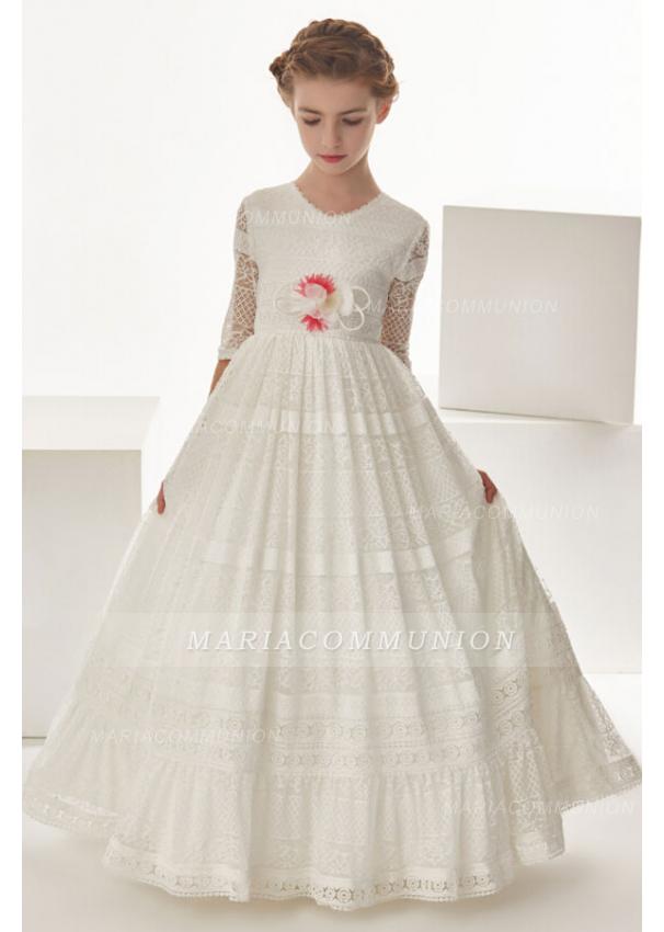 Short Sleeve Sptize Floor Length Communion Dress