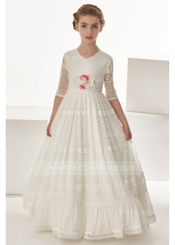 Short Sleeve Sptize Floor Length Communion Dress