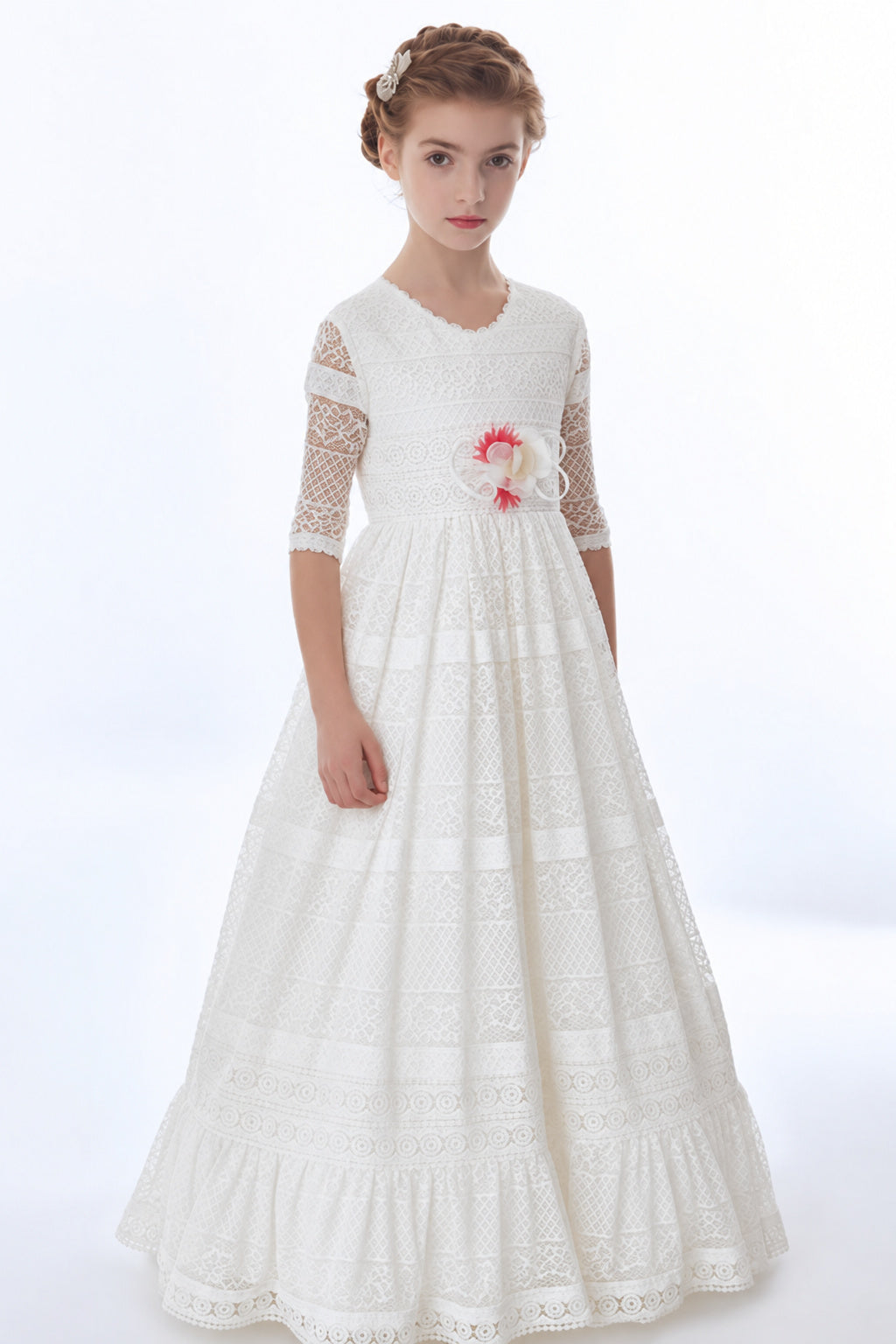 Short Sleeve Sptize Floor Length Communion Dress