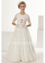 Short Sleeve Sptize Floor Length Communion Dress