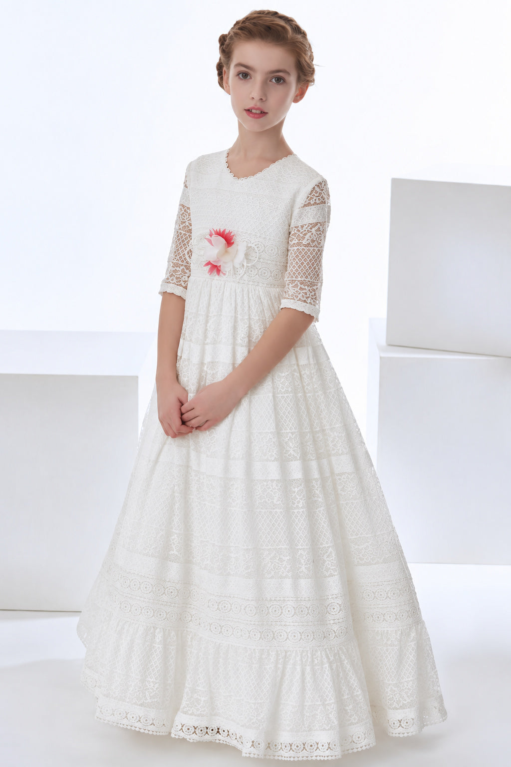 Short Sleeve Sptize Floor Length Communion Dress