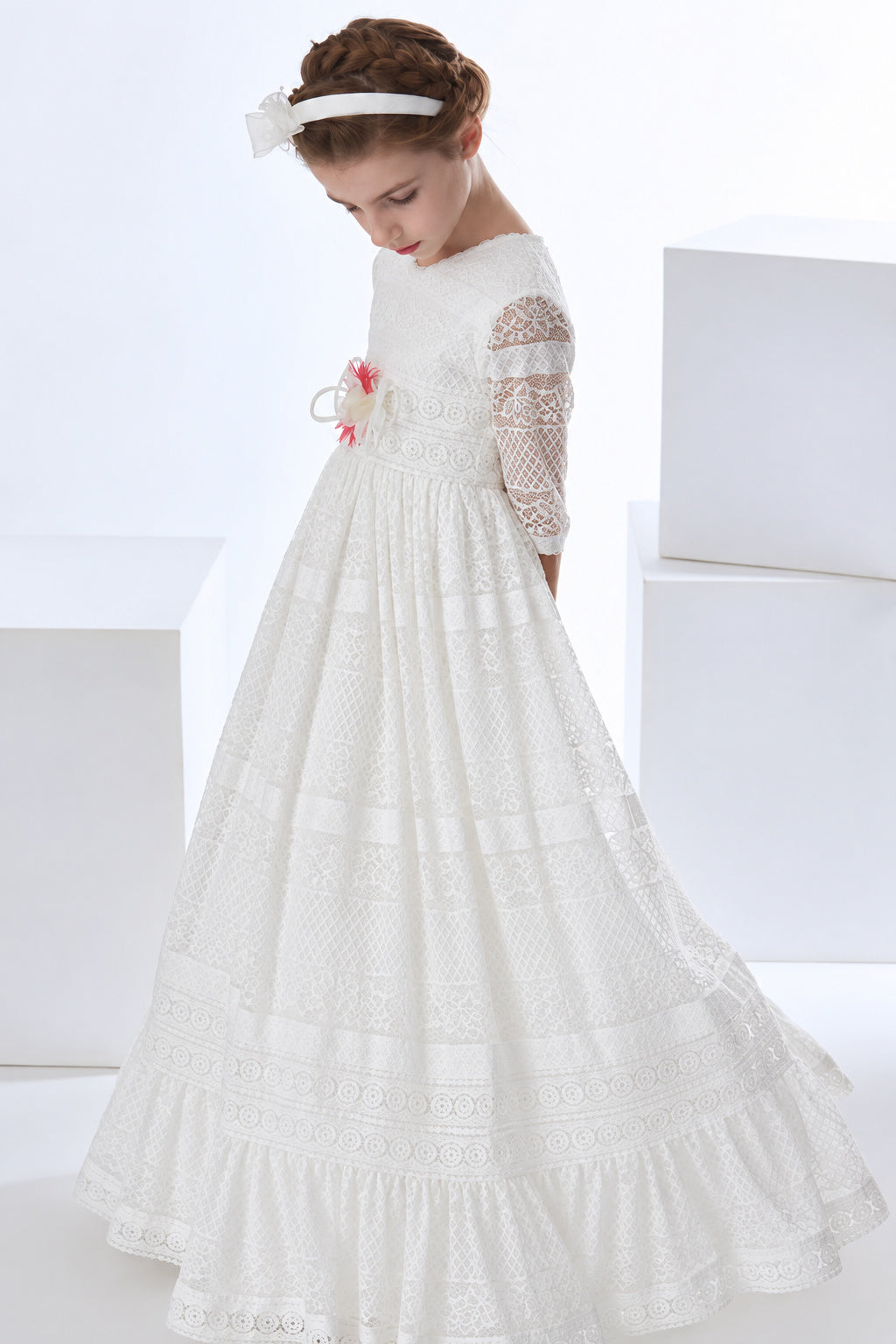 Short Sleeve Sptize Floor Length Communion Dress