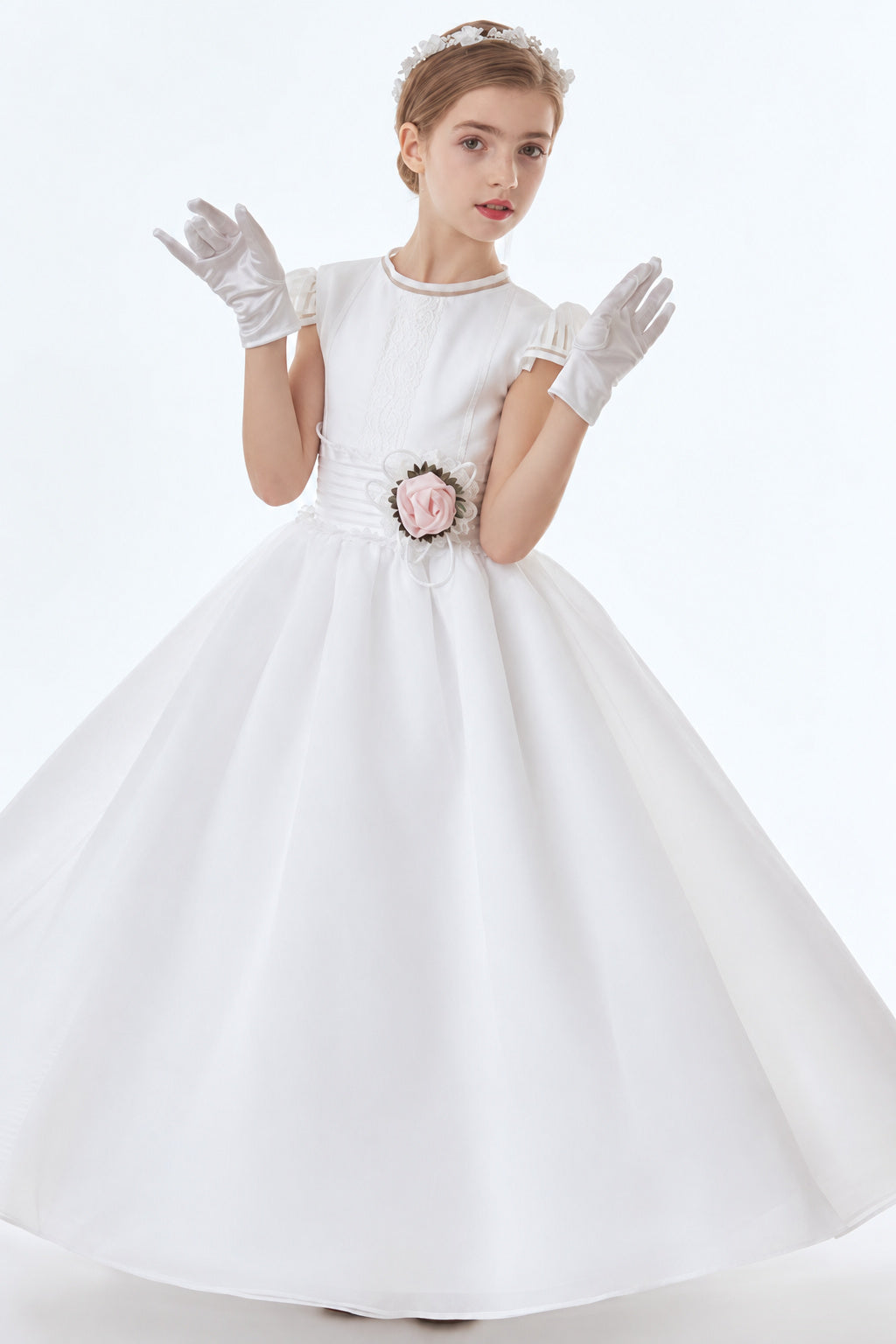 Organza Ball Gown Cap Sleeves Bow(S) Floor Length Communion Dress