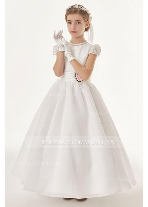 Organza Ball Gown Cap Sleeves Bow(S) Floor Length Communion Dress