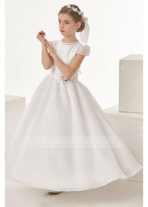 Organza Ball Gown Cap Sleeves Bow(S) Floor Length Communion Dress