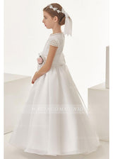 Organza Ball Gown Cap Sleeves Bow(S) Floor Length Communion Dress