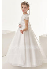 Organza Ball Gown Cap Sleeves Bow(S) Floor Length Communion Dress