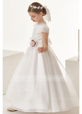 Organza Ball Gown Cap Sleeves Bow(S) Floor Length Communion Dress