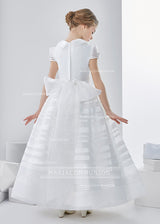 Jewel Neck Short Sleeve A-Line Organza First Communion Dress With Bows