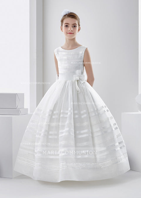 Scoop Neck Ball Gown Organza First Communion Dress with Bow