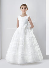 Scoop Neck Ball Gown Organza First Communion Dress with Bow