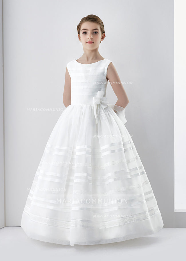 Scoop Neck Ball Gown Organza First Communion Dress with Bow