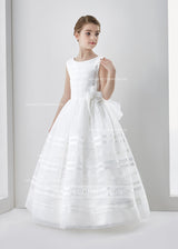 Scoop Neck Ball Gown Organza First Communion Dress with Bow