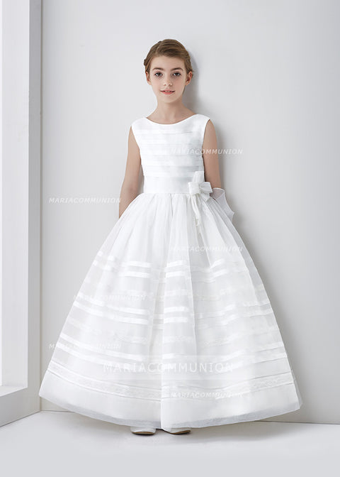 Scoop Neck Ball Gown Organza First Communion Dress with Bow