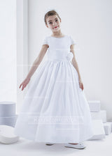 Short Sleeve Ball Gown Organza First Communion Dress with Big Bow