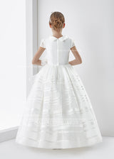 Short Sleeve Ball Gown Organza Long First Communion Dress With Beading