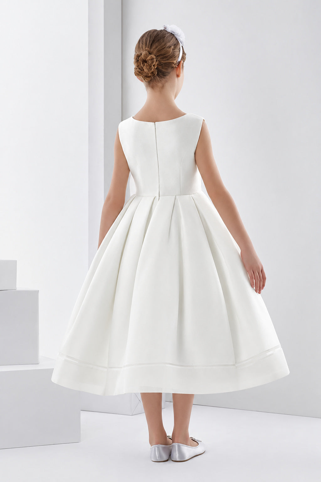 Simple Ball Gown Bateau Sleeveless Bow(S) Tea-Length Organza First Communion Dresses