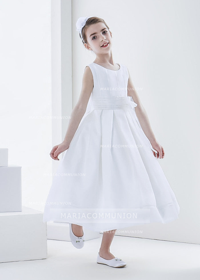 Simple Ball Gown Bateau Sleeveless Bow(S) Tea-Length Organza First Communion Dresses