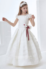 Nectarean Ball Gown Short Sleeve Bow(s) Floor-length Organza Communion Dresses