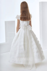 Nectarean Ball Gown Short Sleeve Bow(s) Floor-length Organza Communion Dresses