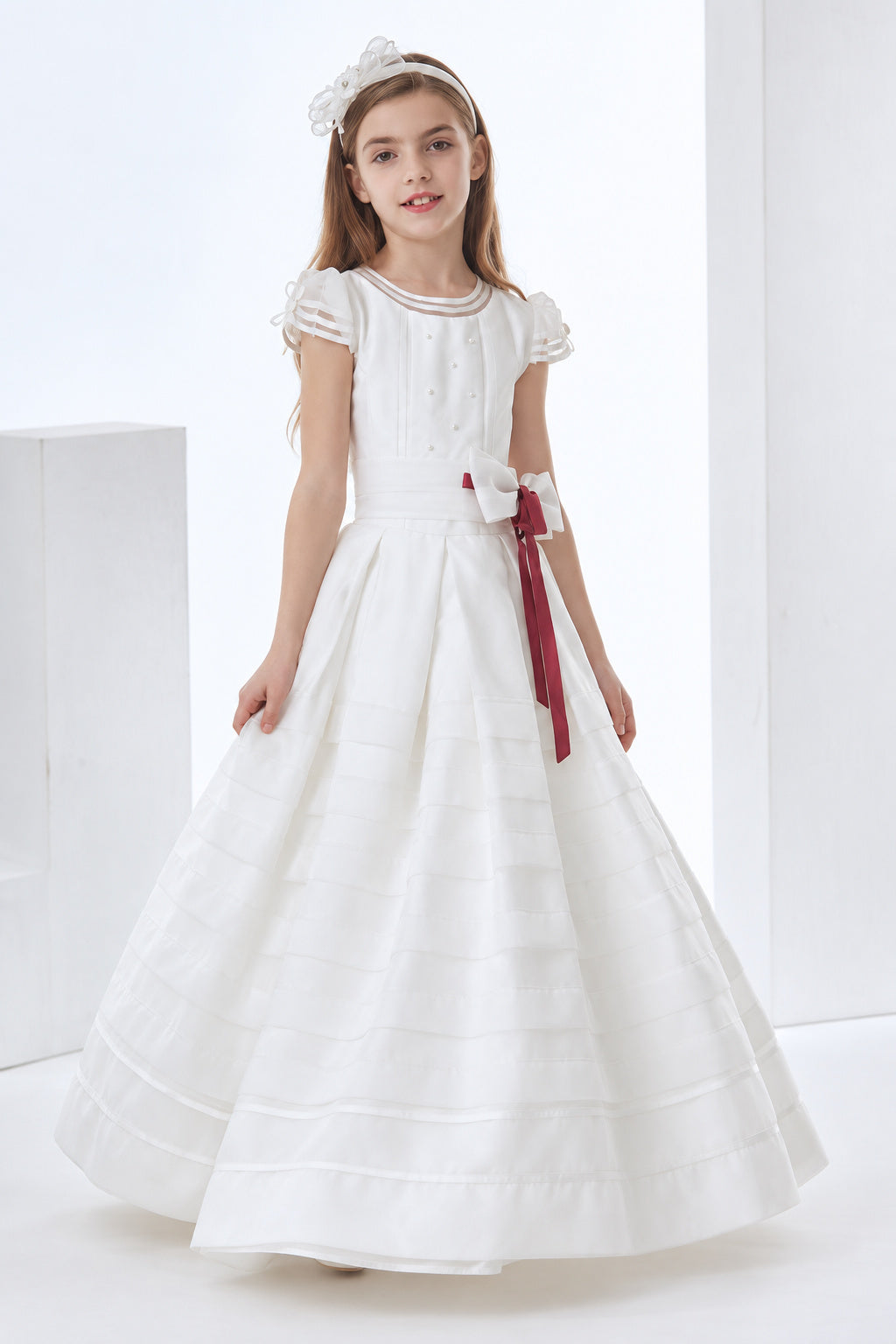 Nectarean Ball Gown Short Sleeve Bow(s) Floor-length Organza Communion Dresses